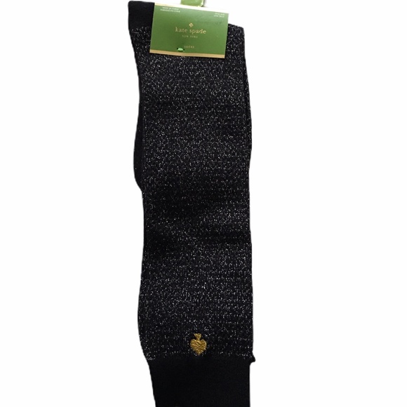 Kate Spade Black Metallic Knee Socks w/Gold Logo - Picture 1 of 6